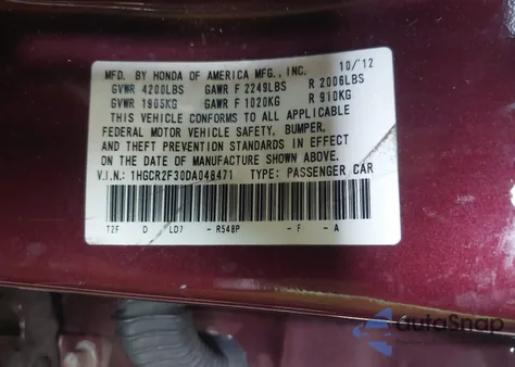 2013 Honda Accord Lx from USA, damaged, VIN 1HGCR2F30DA048471